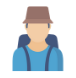 cartoon image of backpacker with hat